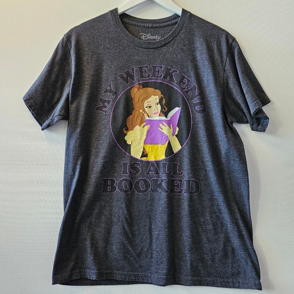 Disney Women's Belle Book Dark Gray Tee Short Sleeve Size Medium